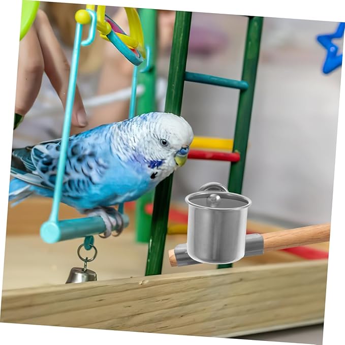 LIOOBO Parrot Feeder Cups with Clamp 4-Pack Stainless Steel Food and Water Bowls for Small Birds Including Parakeets Cockatiels and Lovebirds Cage Feeding