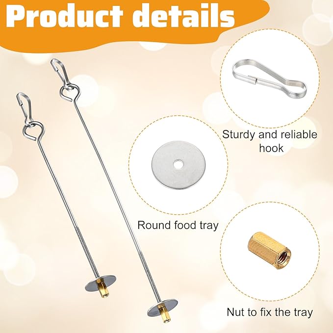 Nogeqi 2PCS Bird Cage Food Holder with Hook, Stainless Steel Bird Feeder for Cage, Parrot Fruit Skewers, Bird Foraging Toys for Macaw Parakeet Parrot Budgie (2 Sizes)