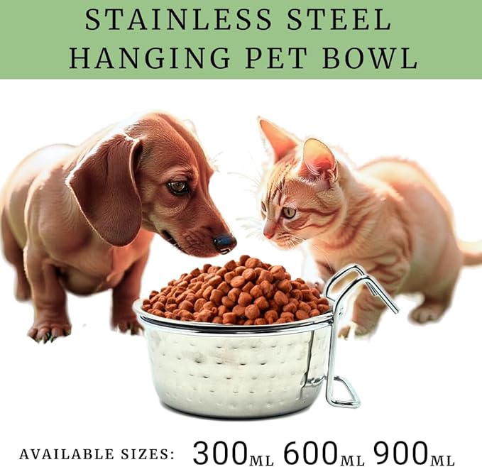 Stainless Steel Coop Cup with Hanger, None Spill Crate Water Bowl, Food Dish for Cage, Rabbit, Cats, Birds, Chicken, Reptiles. (10)
