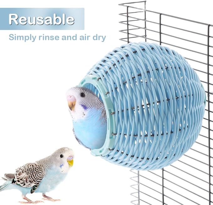 VTurboWay Rattan Bird Nest Chew Resistant Nest House Parrot Egg Laying Bed Breeding Nest for Bird Parrot Lovebird Canary Budgie Finch (Blue)