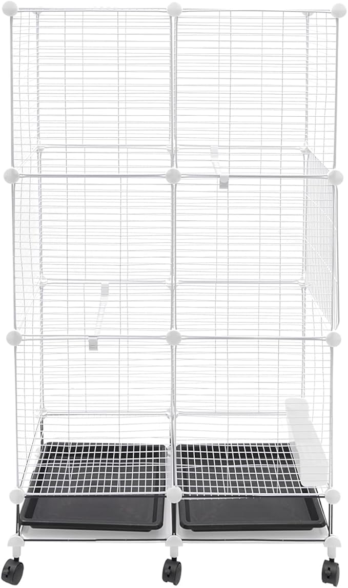 49 in Wrought Iron Flight Bird Cage, Freestanding Birdcage Bird Cage with 6 Universal Wheels, 3 Tiers Pigeons Parrot Birdcage with 1-10 Birds Capacity (White, Black)