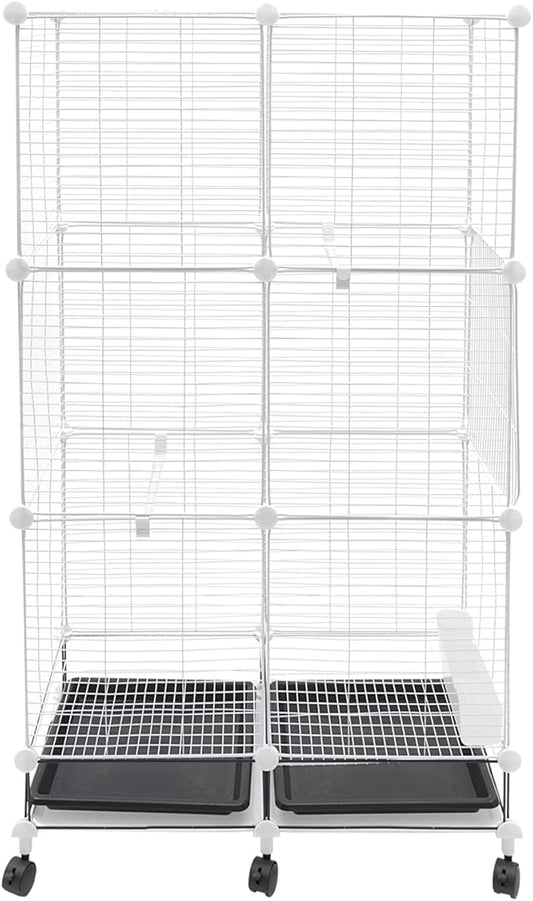 49 in Wrought Iron Flight Bird Cage, Freestanding Birdcage Bird Cage with 6 Universal Wheels, 3 Tiers Pigeons Parrot Birdcage with 1-10 Birds Capacity (White, Black)