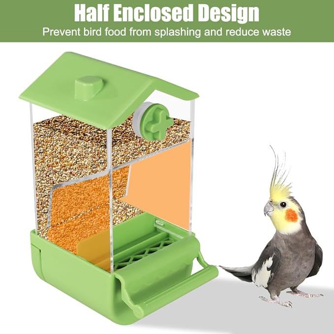Automatic Bird Feeder with Perch, No Mess Transparent Parrot Food Dispenser for Small Medium Birds Parrots, Finches, Lovebirds, Canaries