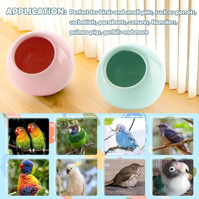 2 Pack Bird Feeder Ceramic Anti-Spill Food Bowl for Bird Parrot Cockatiel Parakeet Conure Finch Hamster Guinea Pig Gerbil Small Animals (Red and Green)