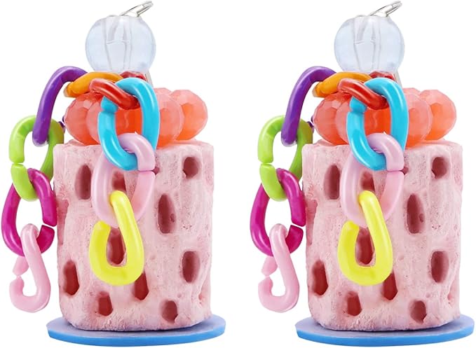 Wontee Bird Beak Grinding Parakeet Treats Bird Calcium Chewing Toy for Budgies Parakeet Cockatiel Conure Hamster (Random Color) (Small (2 pcs))