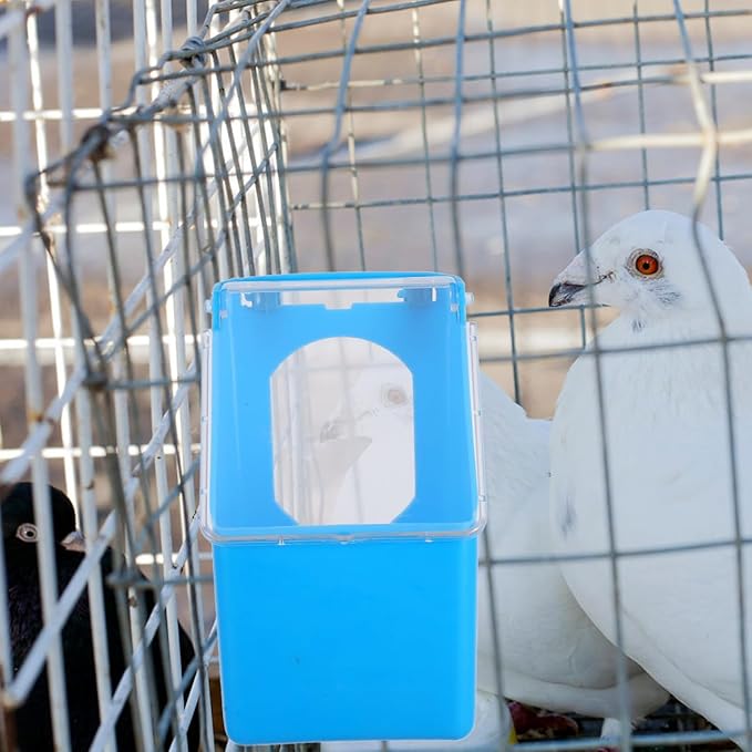 Hanging Pigeon Feeder with Lid – 5.51 x 3.34 x 3.14 in Plastic Food & Water Dispenser, Space-Saving Cage Mount, No-Waste Feeding for Pigeons, Doves, Quail, Cockatiels