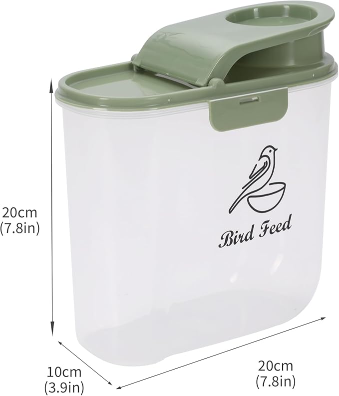 Bird Seed Storage Container, 2.1 Qt/2 L, Airtight, Flip Lid & Pour Spout, Bird Food Container with Scale for Sunflower Seeds, Portable Travel Kibble Storage Dispenser for Small Animal, Green