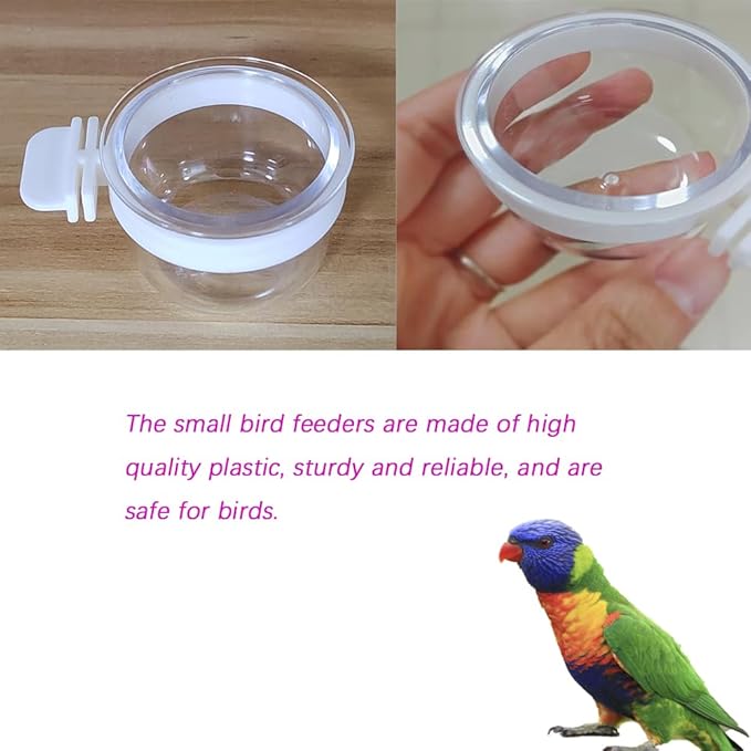 8 Pcs Small Bird Removable Transparent Bowl, Parrot Food Feeder with 8 Pcs Small Food Cups for Canary Finch Parrot Small Animal, White + Clear