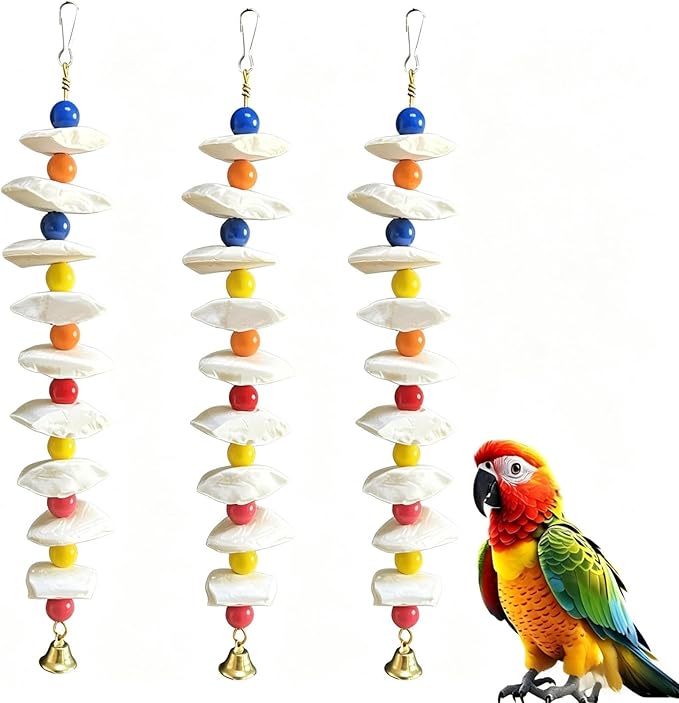 3 Pack Bird Toys with Cuttlebone - Calcium Chew Toys & Grinding Stone for Parakeets, Budgies, Cockatiels, Lovebirds - Promotes Beak Health & Prevents Destructive Chewing