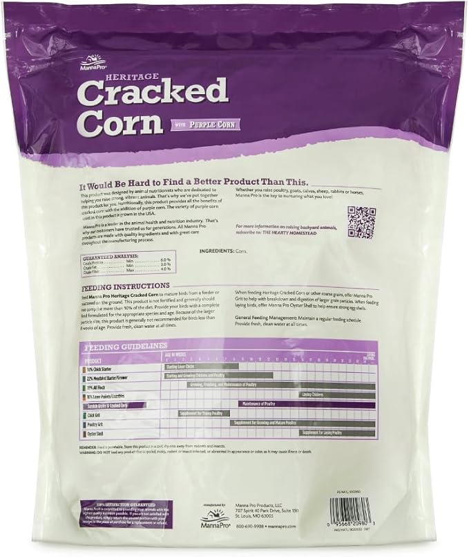 Manna Pro Chicken Scratch Feed, Heritage USA Purple Corn Blend, Natural Treat for Chickens and Ducks, Supports Healthy Digestion and Foraging, Poultry Scratch Grain, 10 lb Bag