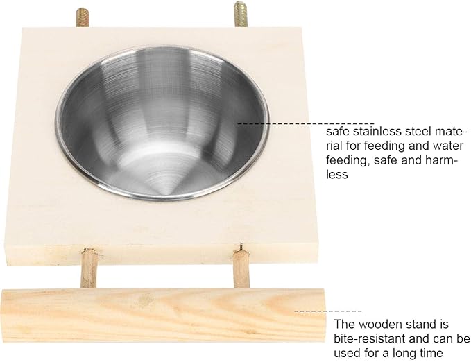 Pet Feeder, Parrots Feeding Dish Cups Stainless Steel Food Water Feeder Cage Accessory with Stand