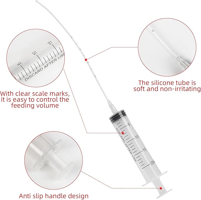 Baby Bird Feeding Syringes, Parrot Hand Syringe Feeder with Soft Tubes, Syringes with 5.94” Tube for Cat Dog Small Animals, Plastic Syringe for Milk Water Liquid Food, Reusable(10ml+10ml+20ml+60ml)