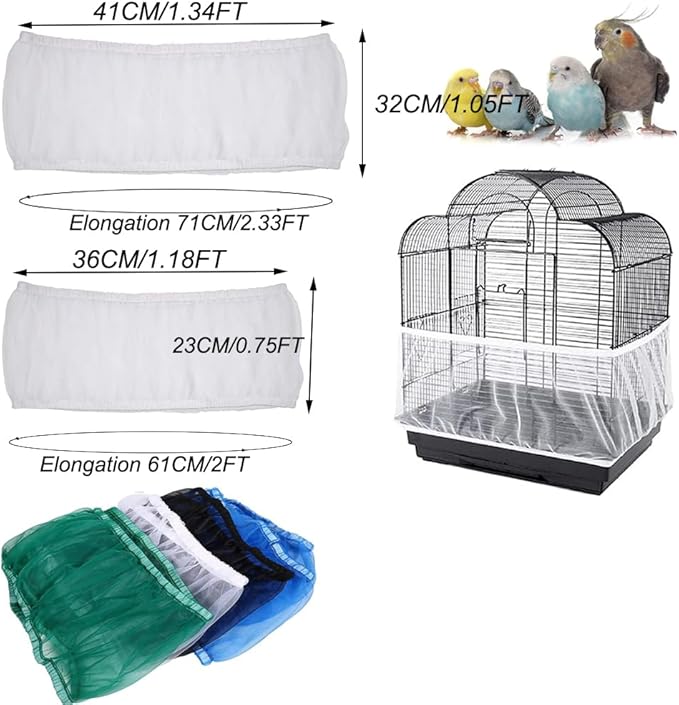 SKYPRO Universal Mesh Bird Cage Cover Shell Skirt Net Easy Cleaning Seeded Catcher Guard Bird Cage Stretchy Mesh Parrot Bird Cage Net(Medium,White)