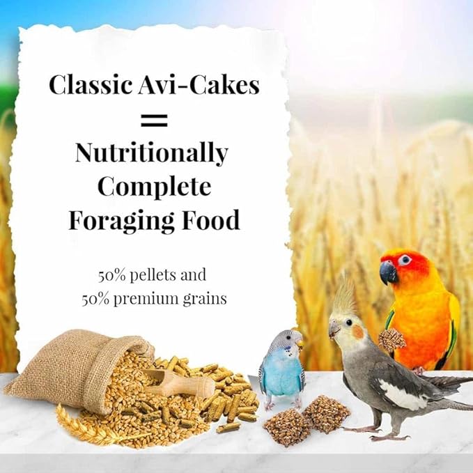 LAFEBER'S Classic Avi-Cakes Pet Bird Food, Made with Non-GMO and Human-Grade Ingredients, for Cockatiels Conures Parakeets (Budgies) Lovebirds (8 oz Pack of 2)