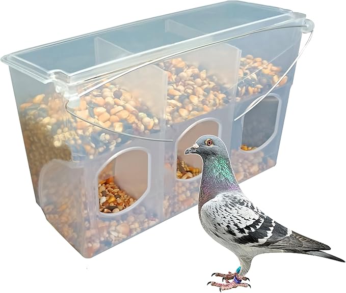 Automatic Pigeon Bird Feeder Water, Plastic Feeder Water Dispenser Drinkers for Cage, No Mess Hanging Parrot Food Feeding, Cage Accessories for Parakeet Quail Bird Chicken (3 Hole - Iron Wire)