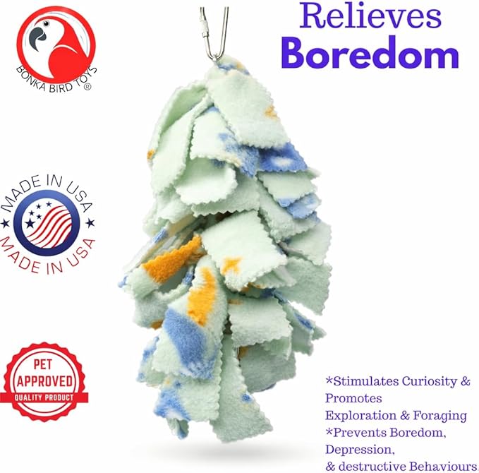 Bonka Bird Toys 1555 Medium Fluff Bird Toy – Shreddable Parrot Toy for Conures, Cockatiels & Medium Birds – Colorful Cage Enrichment Chew Toy (Pack of 2)