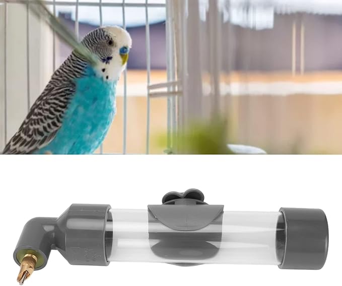 Parrot Automatic Drinking Device - Acrylic Bird Water Bottle for Small to Large Parrots - Safe, Leakproof, Easy to Install - Pet Bird Water Feeder - 220ml Capacity (Gray)