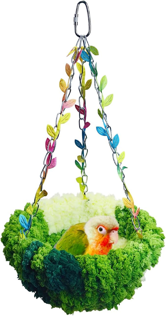 kathson Hanging Bird Bed, Bird Hammock for Cage Winter Warm Bird Plush Nest Parrot Sleeping Bed for Budgie Lovebird Conure Quaker (Diameter 6.3 in, Green)