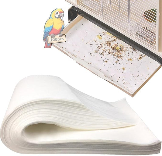 100pcs Bird Cage Liner Papers,11×20in Big Size Disposable Non-Woven Cage Paper Liners Precut Absorbent Cushion Pad Mat Accessories for Pet Bird Parrot