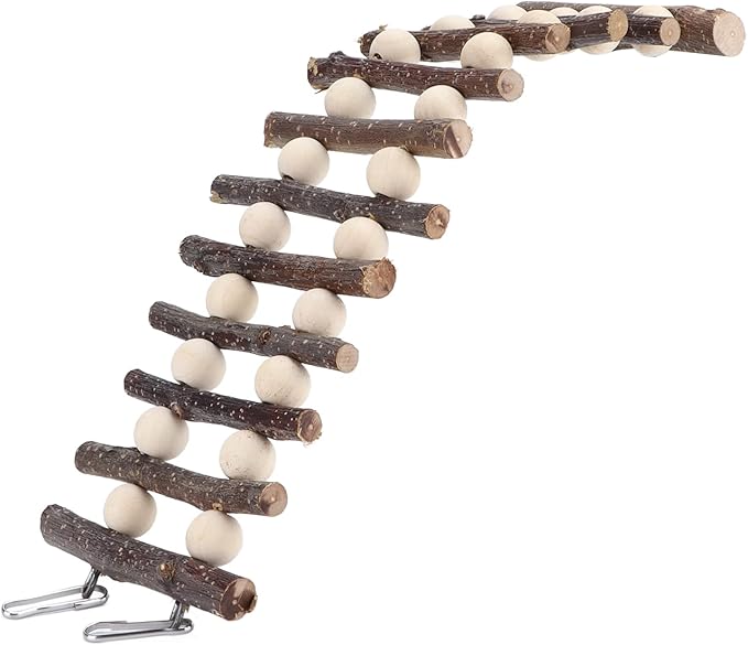 Hamster Wooden Ladder Bendable Climbing Chew Toy with Beads, Bird Chewing Toys and Non Toxic, Suitable for Small Pets and Birds, Bird Accessories for Cages