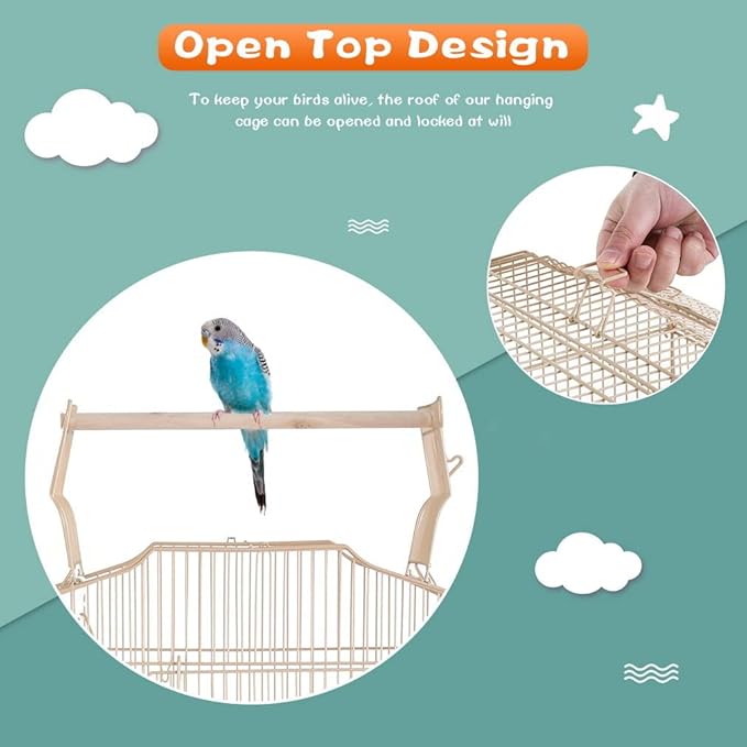 BestPet 64 inch Wrought Iron Bird Cage for Parakeets Medium Small Parrots Parakeet Cage with Detachable Rolling Stand & Play Open Top for Cockatiels Lovebird Finches Canaries (Almond)