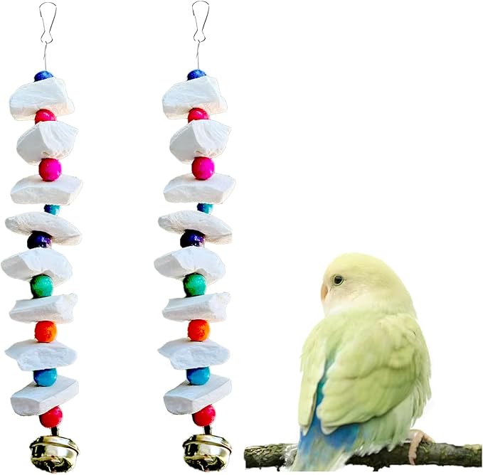 2 Pack Bird Toys with Millet Cuttlebone, Parakeet Toys, Bird Beak Grinding Tool, Cage Accessories for Parakeets, Cuttlefish Bone for Budgies, Cockatiels, Lovebirds, Green Cheeks, Small to Medium Birds