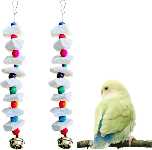 2 Pack Bird Toys with Millet Cuttlebone, Parakeet Toys, Bird Beak Grinding Tool, Cage Accessories for Parakeets, Cuttlefish Bone for Budgies, Cockatiels, Lovebirds, Green Cheeks, Small to Medium Birds