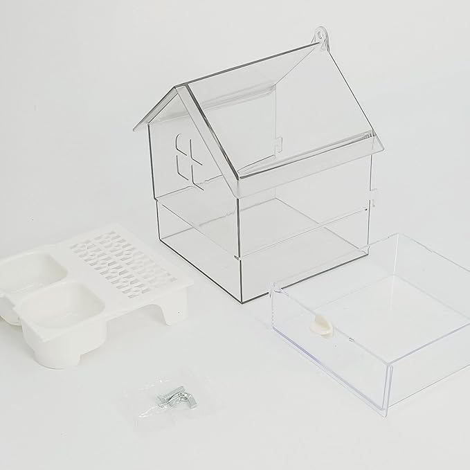 Bird Cage Feeder Parakeet Bathtub Feeding Watering Hanging Shower Box Cage Accessories for Parrot Cockatiels Parakeets, White