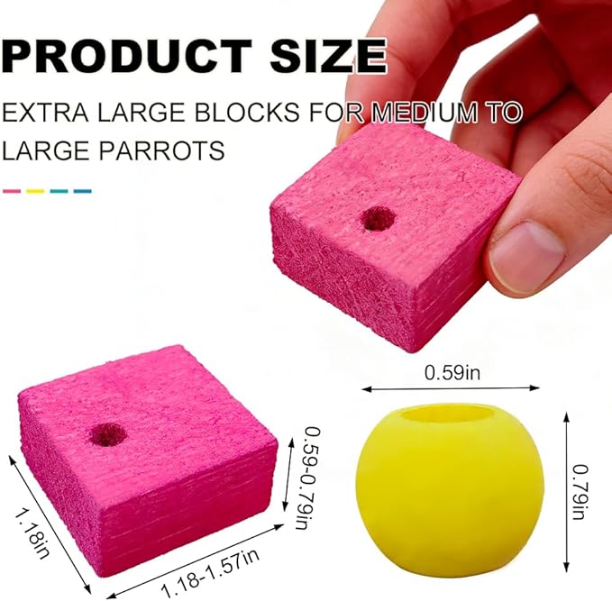 Bird Toys, 100 Pcs Multi-Color DIY Wooden Blocks, Chewing Playing Training Toy for Cockatoos, Macaws, African Grey, Small Medium Parrots