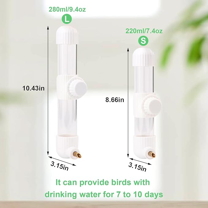 Hypeety 9.4 Fl Oz Leak-Proof Bird Water Bottle for Cage Clear No Spill Automatic Parrot Water Dispenser with Spring Valve for Small Parrots Budgies Finches Cockatiels Lovebirds (White, 9.4 oz/280 ml)