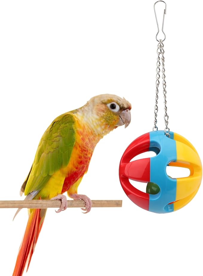 Hypeety Parrot Colorful Ball Toys with Bell Cage Hanging Chewing String for Parakeet Conure Cockatiel Small Medium Birds (B)