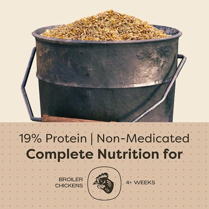 Scratch and Peck Whole Grain Grower Mash Broiler Chicken Feed - 40 lbs Bag - Soy-Free - 19% Protein, Certified Organic and Non-GMO Project Verified Chicken Food