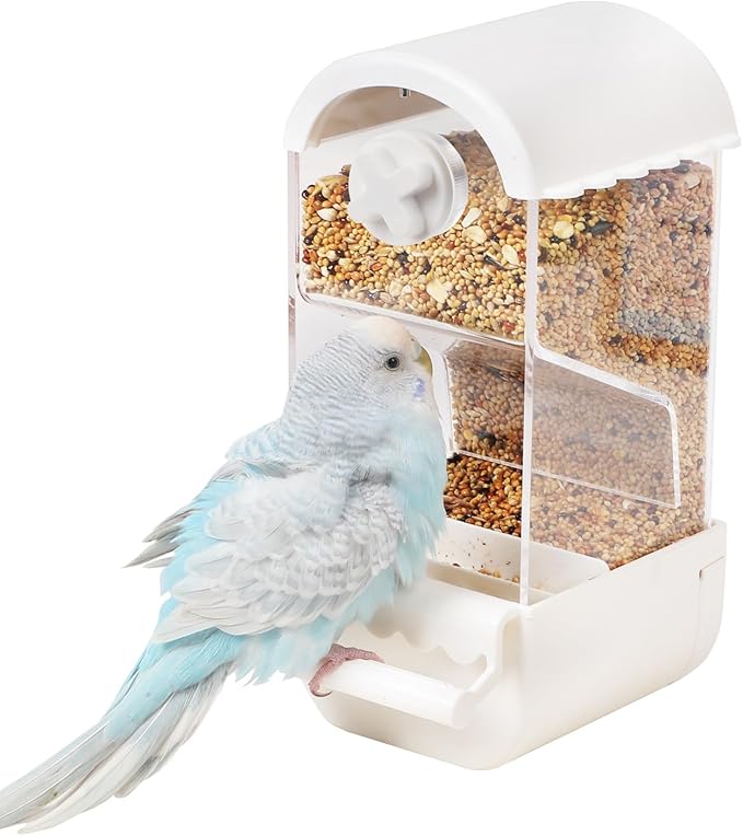 No Mess Parrot Automatic Feeder Anti-Scattering Bird Feeder for Cage Bird Food Bowl Container Parakeet Cage Accessories Finch Lovebirds Budgies Canary (Round Roofs)