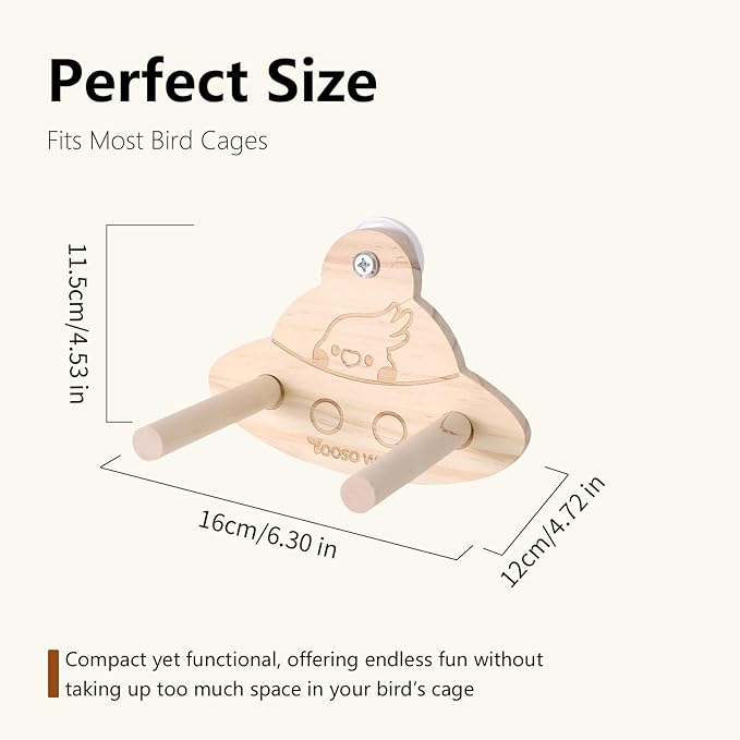 Bird Swing Perch Toy - Wooden Parrot Swing Stand with Wobble Function, Balance Play Gym for Small/Medium Parrots (Budgies, Cockatiels, Lovebirds) Cage Accessories (Melopsittacus undulatus Pattern)