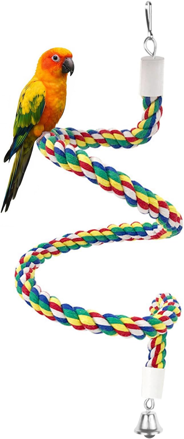 40" Bendable Cotton Bird Rope Perch Swing Set, Colorful Cage Accessories for Parrots Conures Cockatiels Lovebirds Budgerigars Parakeets