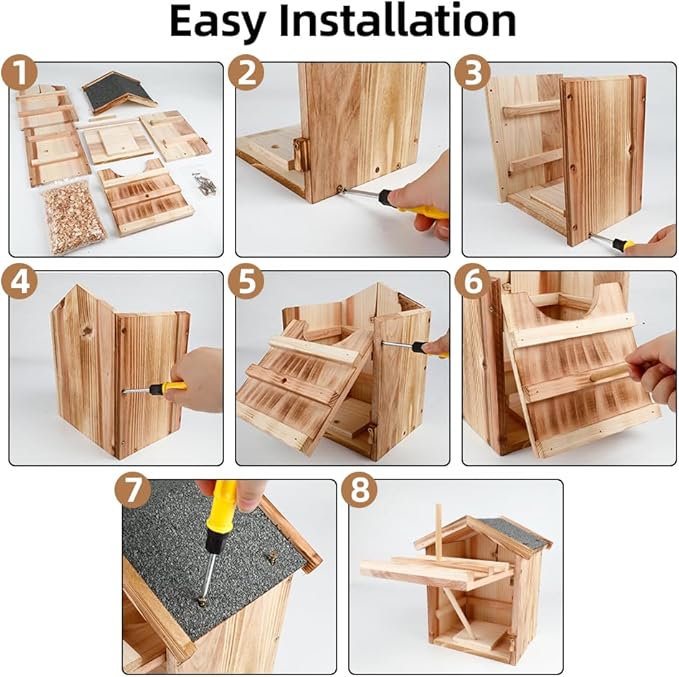 Owl House Owl Nesting Box for Outside: Handmade Wooden Bird House with Bird Stand - 100% Solid Wood Nesting Box