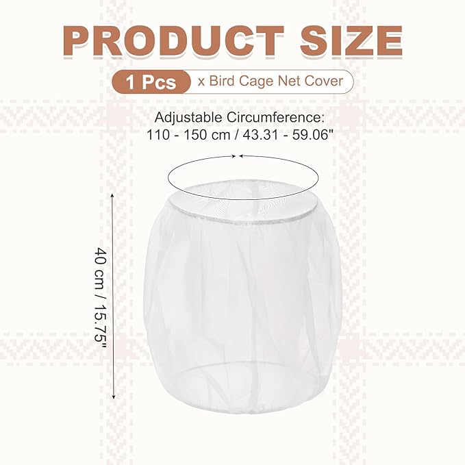Bird Cage Seed Catcher, Bird Cage Net Cover Seeds Guard, Universal Birdcage Accessories, White, Circumference 43.3"-59.1", Height 15.7" for Parrot Cockatiel Enclosures