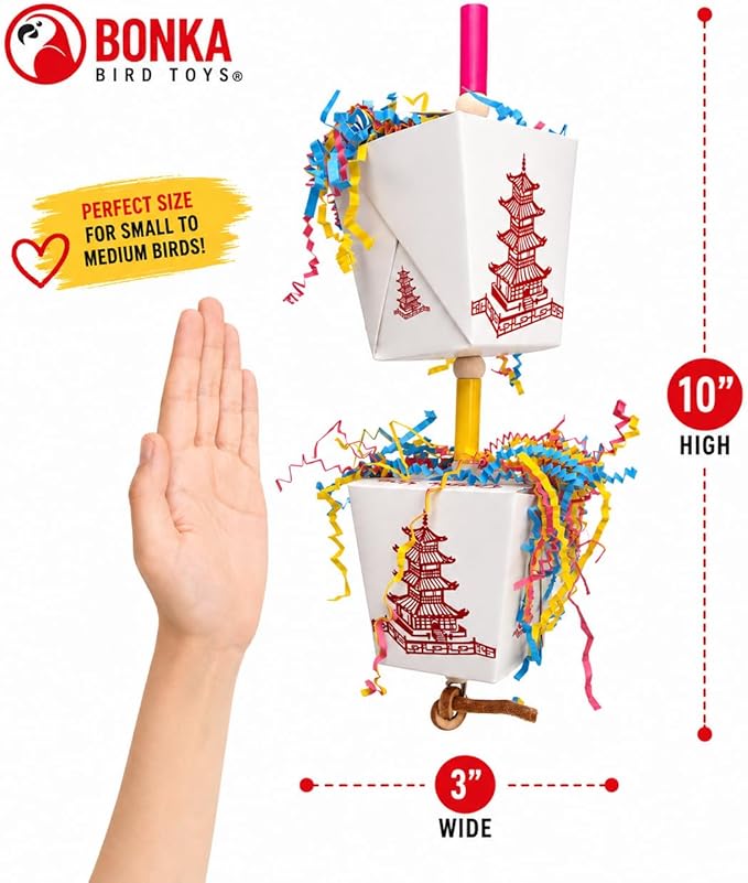 Bonka Bird Toys 3874 Duo Take Out Small Medium Bird Toy Oyster Pail Treat Box Foraging Paper Chew Shred Cockatiel Parakeet Conures and Other Similar Birds