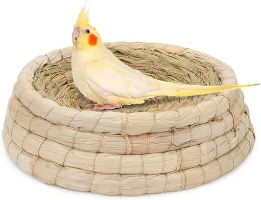Wontee Bird Nest Parrot Breeding Nest Bed Bird Cage House for Pigeon Dove Parakeet Cockatiel Conure African Greys (A: Corn Husk nest)