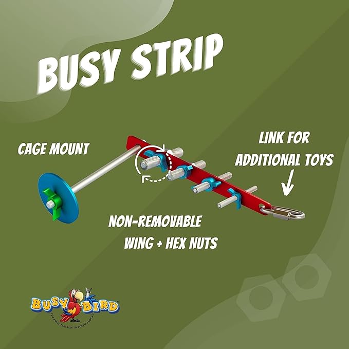 Bird Toys for Large Birds (Strip) - Foraging Toy with Non-Removable Wing Nuts | Durable Puzzle Enrichment Toy | Mind Game | Bird Cage Accessories for Cockatoos, Parrots, Macaws, Greys, Parakeets