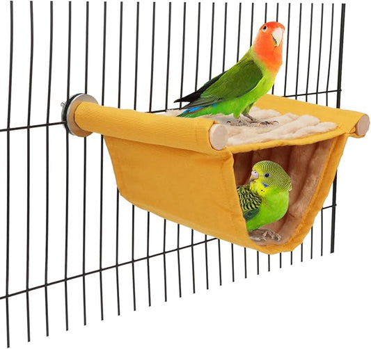 Wontee Hamster Plush Hammock Bird Hanging Bed Nest for Rat Squirrel Chinchilla Gerbil Guinea Pig Small Parrot Budgie Parakeet Lovebird Canary (S, Yellow)