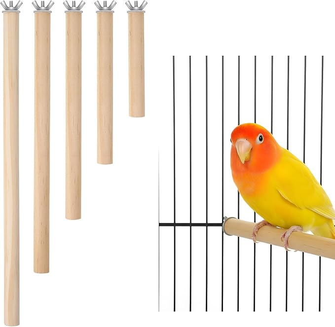 5-Pack Bird Cage Perch,Natural Wood Bird Cage Perch,Birds Perches for Cages with Assorted Sizes (10–30 cm) for Parakeets, Cockatiels, Budgies,Chewable Climbing Sticks for Foot Exercise