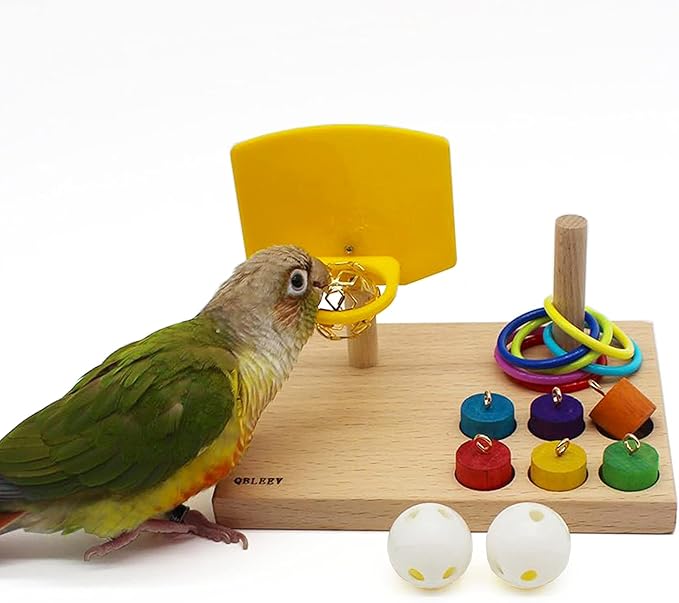 QBLEEV Bird Toys - Budgie & Parrot Training Toys, Color Ring Sets, Chew Ball & Play Gym