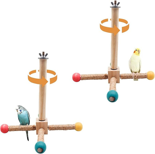 2 Pack Bird Stand Perch Toy, Interactive Wooden Rotating Parrot Perch for Bird Cage, Enrichment Parakeet Toys, Cage Accessories for Budgies, Cockatiels, Lovebirds, Canaries, Finches, Other Small Birds