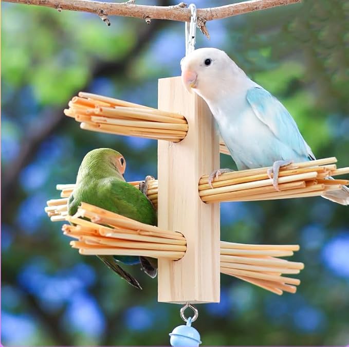 Parrot Toy Cage Perch with Wheat Straw Chewing Toy Pine Wood Foraging Toy