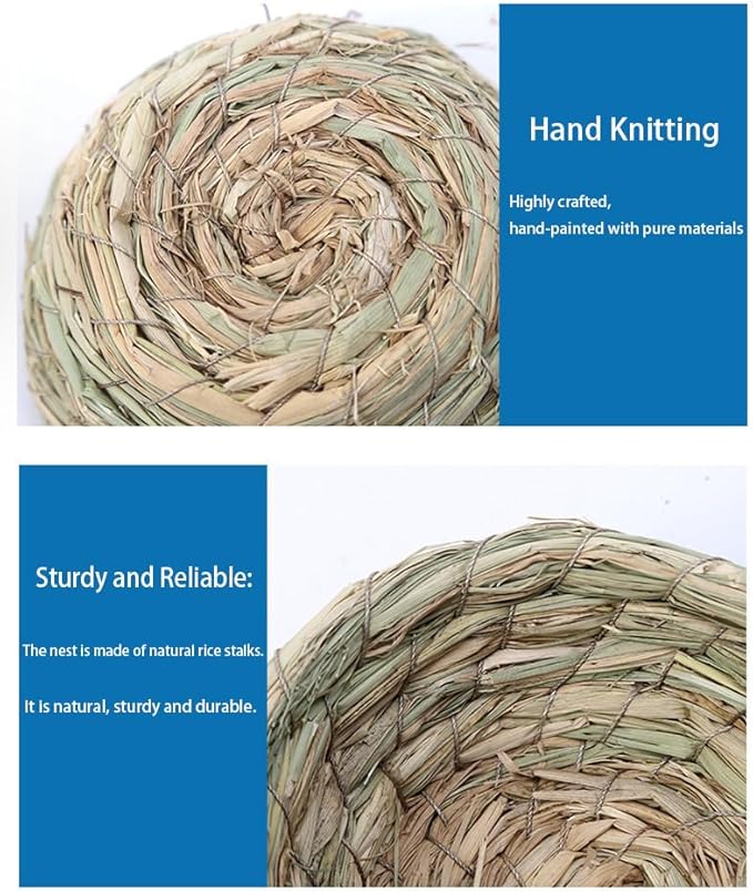 2Pcs Handmade Woven Flat Base Straw Bird Nest Breeding Nest Hatch House Cage for Pigeons, Russet Chickens, Chicks, Doves and Other Medium-Sized Birds.Made Entirely from Natural Straw.
