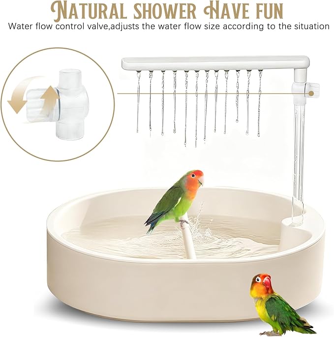 Bird Bath, Parrot Bathtub, Automatic Parrot Shower Bath with Pump, Birds Shower Bathtub with Running Water, Large-Capacity Water Tank,Suitable for Many Kinds of Birds (White)