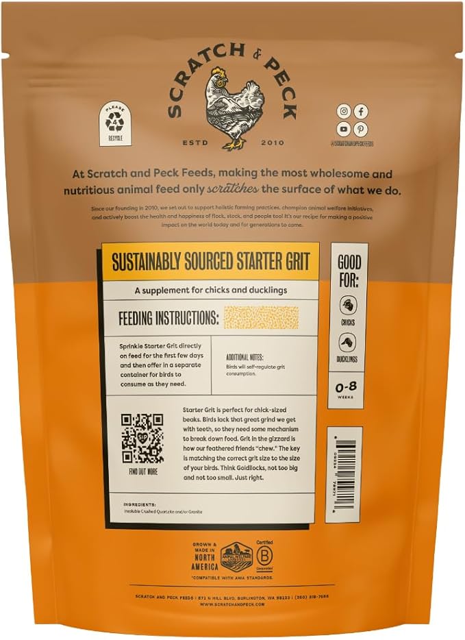 Scratch and Peck Starter Grit Supplement for Chickens and Ducks - 7 lbs Bag - Essential Supplement for Gizzard and Digestive Health - Sustainably Sourced