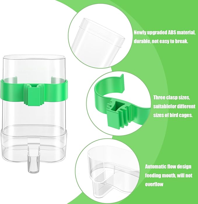 CLPOAWC Bird Water Dispenser, Bird Cage Feeder, Parakeet Cage Accessories, 2 Pcs Automatic Bird Water Feeder for Budgies Cockatiel Lovebird Canary Finch, clear