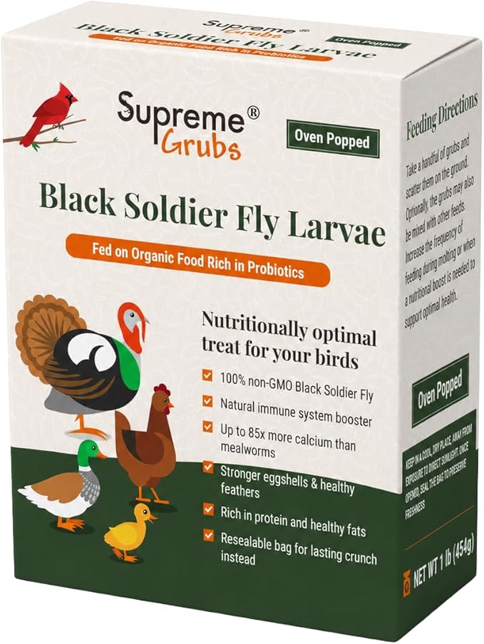 Natural Black Soldier Fly Larvae for Chickens, 85X More Calcium Than Mealworms-High Protein Grub Food Chicken Treats for Hens, Probiotic & Calcium Rich Chicken Feed, Bird Treat 1lb
